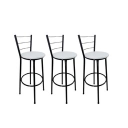 Kit 3 Banqueta Alta Preta Cozinha Gourmet Americana Balcão:branco - 1