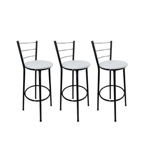Kit 3 Banqueta Alta Preta Cozinha Gourmet Americana Balcão:branco