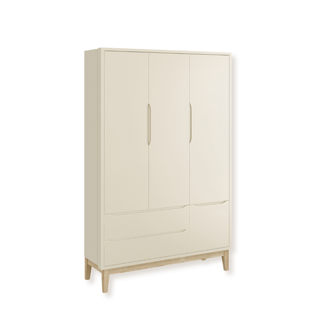 Guarda Roupa Infantil 3 Portas e 2 Gavetas Areia Classic Pés Madeira Natural