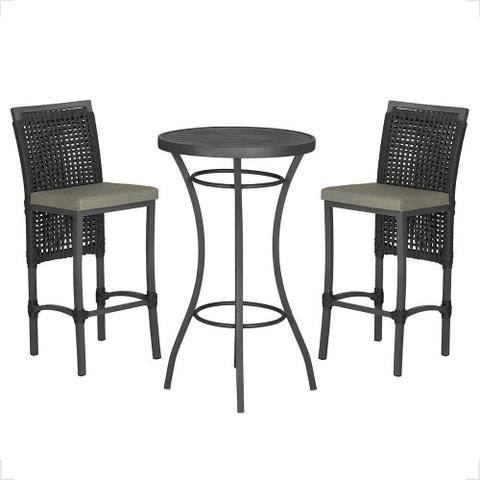 Mesa Bistrô e 2 Banquetas Roma Preta Corda Estofado 7 Trama Preto