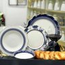 Aparelho de Jantar em Porcelana Branco com Detalhes Azul Escuro 24 Peças - 2