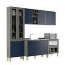 Ver imagem 2 de Cozinha Compacta Domus 10 Portas 5 Gavetas com Vidro Silver/royal - Hecol Móveis