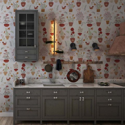 Papel de Parede Casual Vasos de Flores Gh Papel de Parede 3,0m