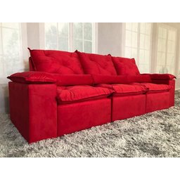 Sofá Retrátil e Reclinável 2,70m em Tecido Veludão C/pillow Nos Braços Athenas:vermelho - 5