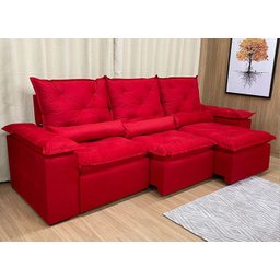 Sofá Retrátil e Reclinável 2,70m em Tecido Veludão C/pillow Nos Braços Athenas:vermelho - 2