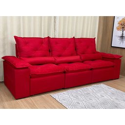 Sofá Retrátil e Reclinável 2,70m em Tecido Veludão C/pillow Nos Braços Athenas:vermelho - 4