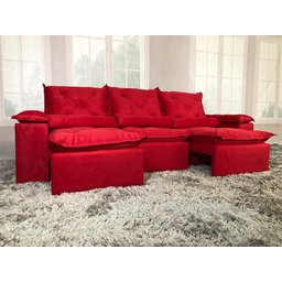Sofá Retrátil e Reclinável 2,70m em Tecido Veludão C/pillow Nos Braços Athenas:vermelho - 3