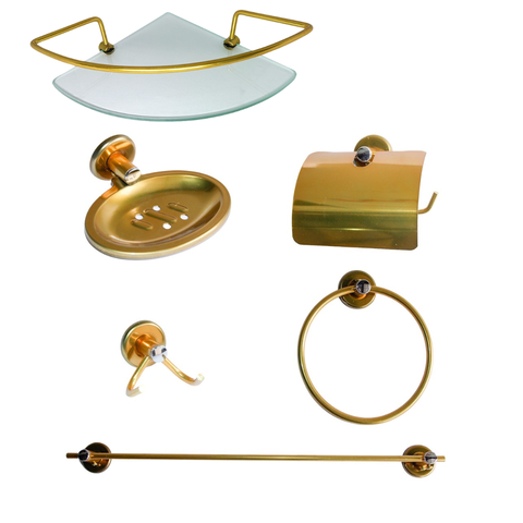 Kit Acessórios P/ Banheiro Aço Inox 6 Peças Dourado