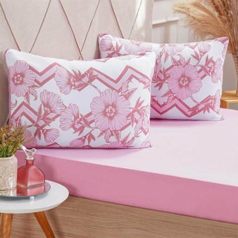 Jogo de Cama King Dreams Malha 100% Algodão 193x203x35cm Rosa