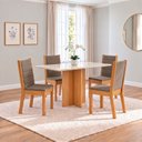 Ver imagem 1 de Conjunto Sala de Jantar Mesa Lana 120cm Tampo MDF Vidro Canto Reto 4 Cadeiras Evelin