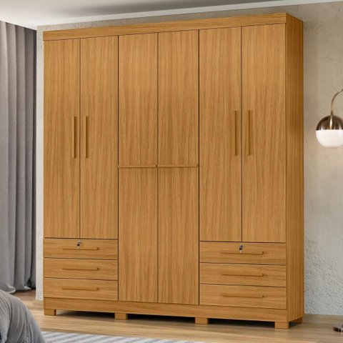 Guarda-Roupa Casal com 6 Portas 6 Gavetas e Chaves 200cm Multimóveis CR35672 Madeirado