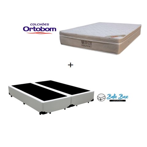 Cama Box Casal Bipartido 138 Sintético Branco com Colchão Ortobom Airtech Spring Pocket D26 Bege 70x