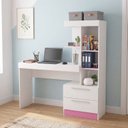 Ver imagem 1 de Escrivaninha Mesa de Escritório com Estante e 2 Gavetas 136 x 131cm Flex Branca/Rosa Office
