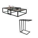 Ver imagem 1 de Kit Industrial Duo Mesa de Centro Catarina 35x135 e Mesa Lateral Encaixe Elena 70x45 Vidro - Preto