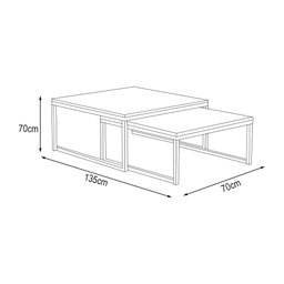 Kit Industrial Duo Mesa de Centro Catarina 35x135 e Mesa Lateral Encaixe Elena 70x45 Vidro - Preto - 5