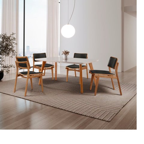 Conjunto de Mesa de Jantar Maia Tampo com Vidro Laqueado 120cm 4 Cadeiras Eloá