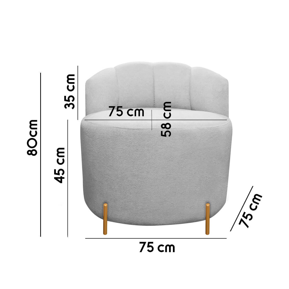 Sofá Redondo Grecia 1.45m 2 Lugares + 2 Poltronas Bouclê Cinza Sofa Store - 7