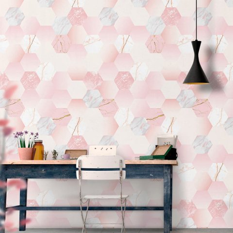 Papel de Parede Geométrico Rose Gold 4 Arte Destaque 2,50 Metros
