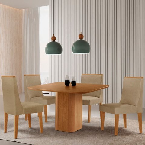 Mesa de Jantar Eloise 90cm Tampo Mdf Laminado com 4 Cadeiras Lisboa Moderna Mobilia