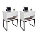Ver imagem 1 de Kit 2 Mesas Cabeceira Industrial 40cm Branco Gaveta Superior Eco Base Metal Preto Lateral Cama