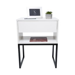 Kit 2 Mesas Cabeceira Industrial 40cm Branco Gaveta Superior Eco Base Metal Preto Lateral Cama - 5