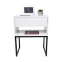 Ver imagem 5 de Kit 2 Mesas Cabeceira Industrial 40cm Branco Gaveta Superior Eco Base Metal Preto Lateral Cama