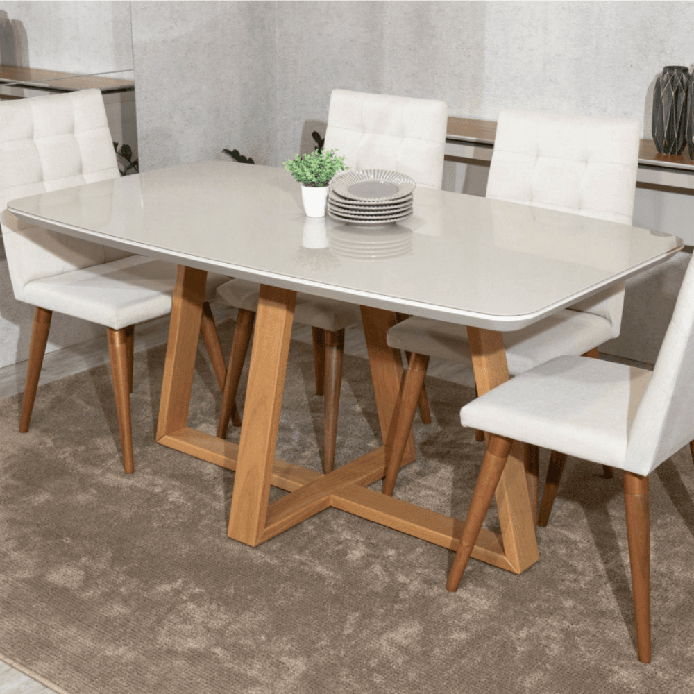 Mesa de Jantar Provincia Bennet 1.60 Retangular C/ Vidro - Natural - Off White - 2