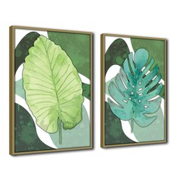 Quadro Decorativo Textura CX Alta 2un 40x60 Folha Sob Verde1 - Moldura Caqui - 1