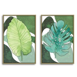 Quadro Decorativo Textura CX Alta 2un 40x60 Folha Sob Verde1 - Moldura Caqui - 2
