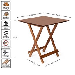 Jogo de Mesa 70x70 C/4 Cadeiras com Furo para Ombrelone Imbuia - Móveis Britz - 5