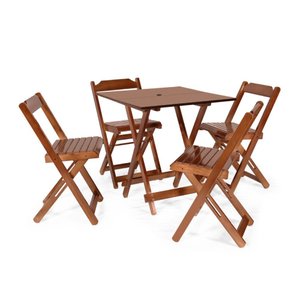 Jogo de Mesa 70x70 C/4 Cadeiras com Furo para Ombrelone Imbuia - Móveis Britz