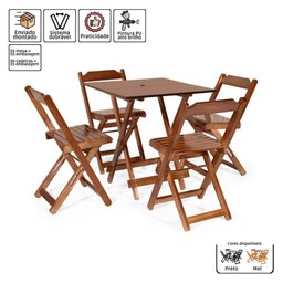 Jogo de Mesa 70x70 C/4 Cadeiras com Furo para Ombrelone Imbuia - Móveis Britz - 3