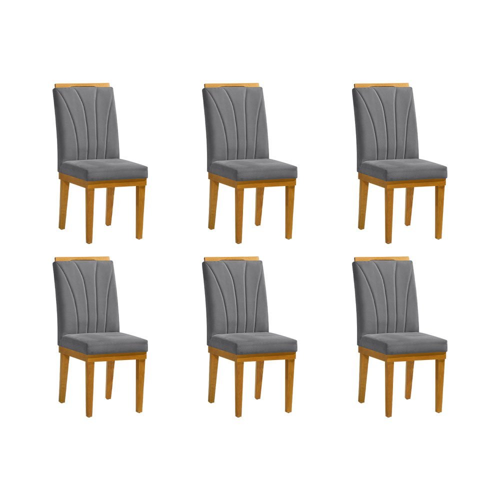 Kit 6 Cadeiras de Jantar Premium Estofadas Desmontável Base e Pés em Madeira Maciça Suede Cinza