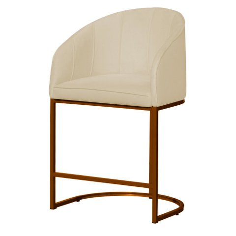 Poltrona Estilo Banqueta Decorativa Mia Suede Base Metal Bronze - Estopar Poltrona Mia Suede Marfim