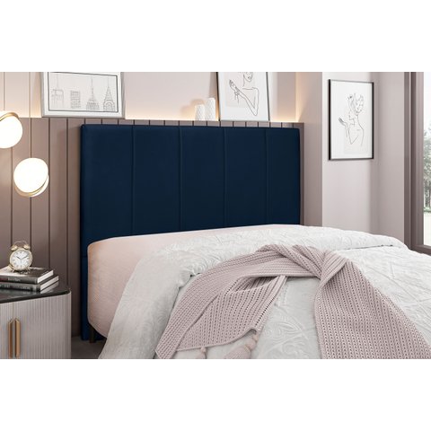 Cabeceira Casal Estofada Suede 160cm Ravena Azul