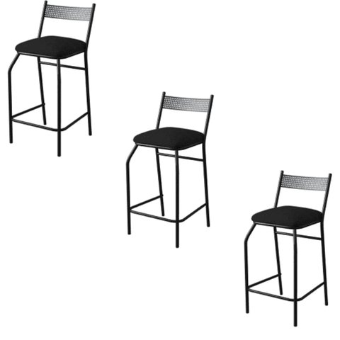 Kit 3 Banquetas gourmet para bancada ou cozinha Ibiza-Corino Preto