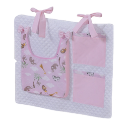 Porta Treco e Fralda Organizador Quarto de Bebê Menino Menina 1 Peça com Laço:safari Rosa - 2