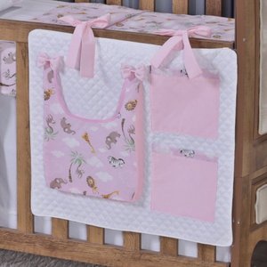 Porta Treco e Fralda Organizador Quarto de Bebê Menino Menina 1 Peça com Laço:safari Rosa