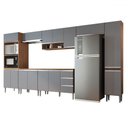 Ver imagem 2 de Armário de Cozinha Thalia 14 Portas 3 Gavetas Freijó/cinza - Pnr Móveis