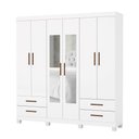 Ver imagem 3 de Guarda-roupa Casal Mondo 6 Portas 4 Gavetas com Pés e Espelho Branco - Pnr Móveis