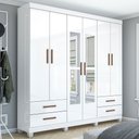 Ver imagem 1 de Guarda-roupa Casal Mondo 6 Portas 4 Gavetas com Pés e Espelho Branco - Pnr Móveis