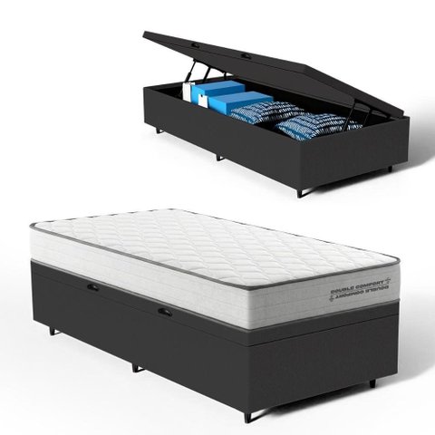 Cama Box Baú Solteiro com Colchão de Molas Ensacadas Double Comfort 88 x 188 x 62 cm