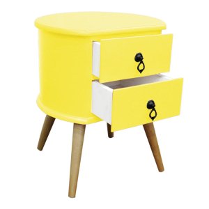 Mesa de Cabeceira 2 Gavetas Retrô Madeira Maçica Pés Palitos:amarelo