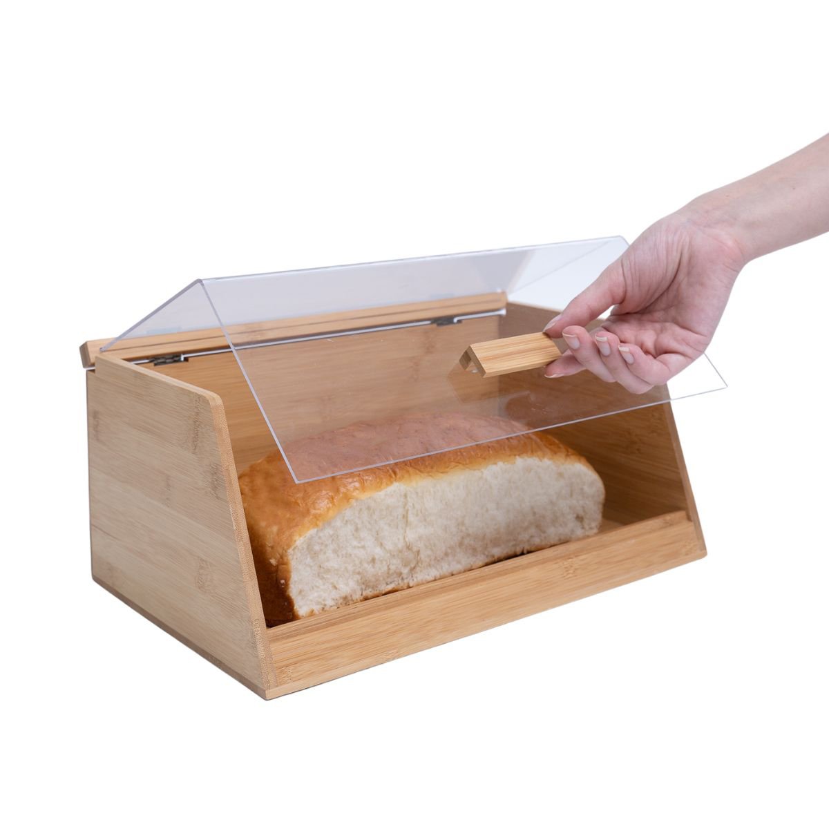 Porta pão de bambu com tampa transparente 35cm - Oikos - 3