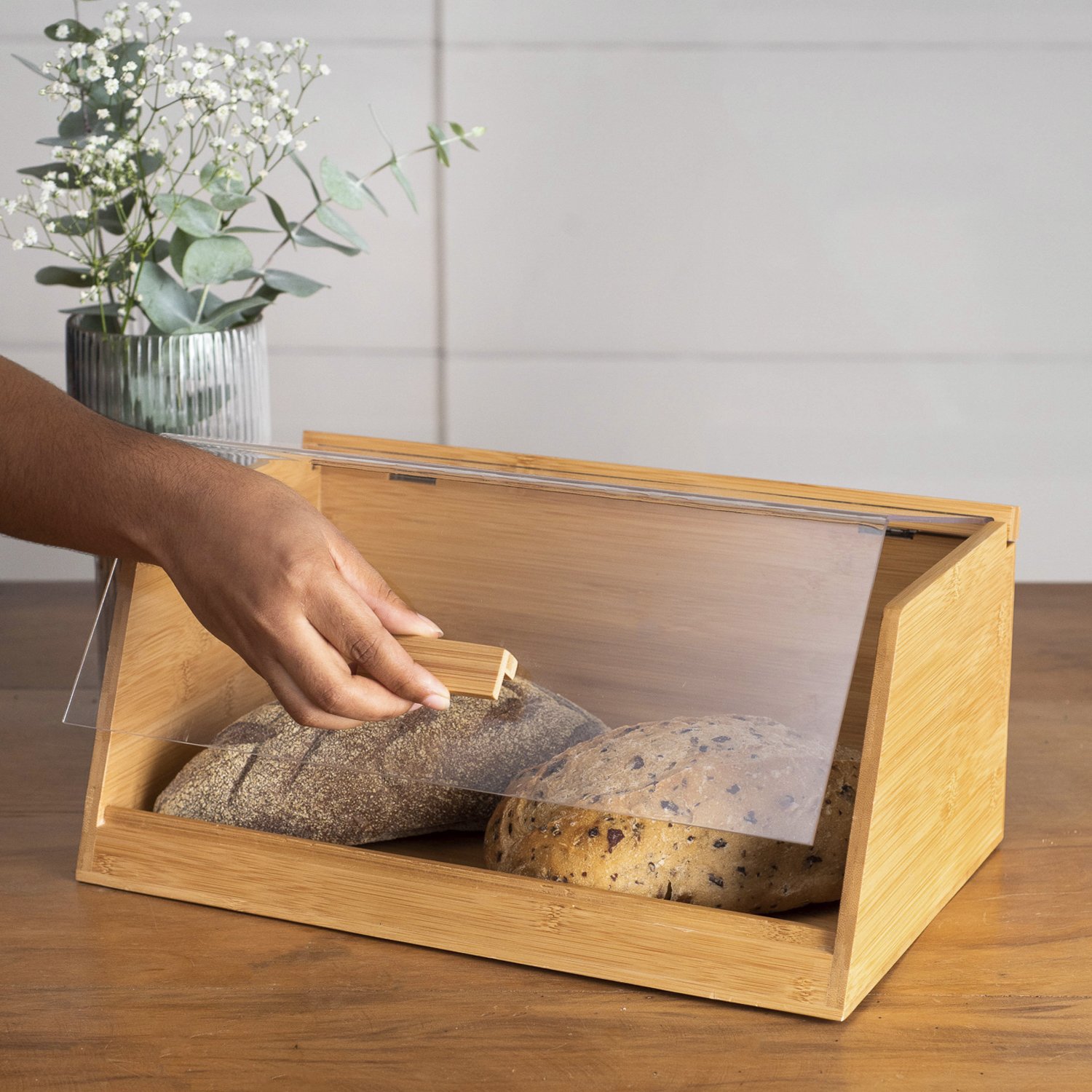 Porta pão de bambu com tampa transparente 35cm - Oikos - 5