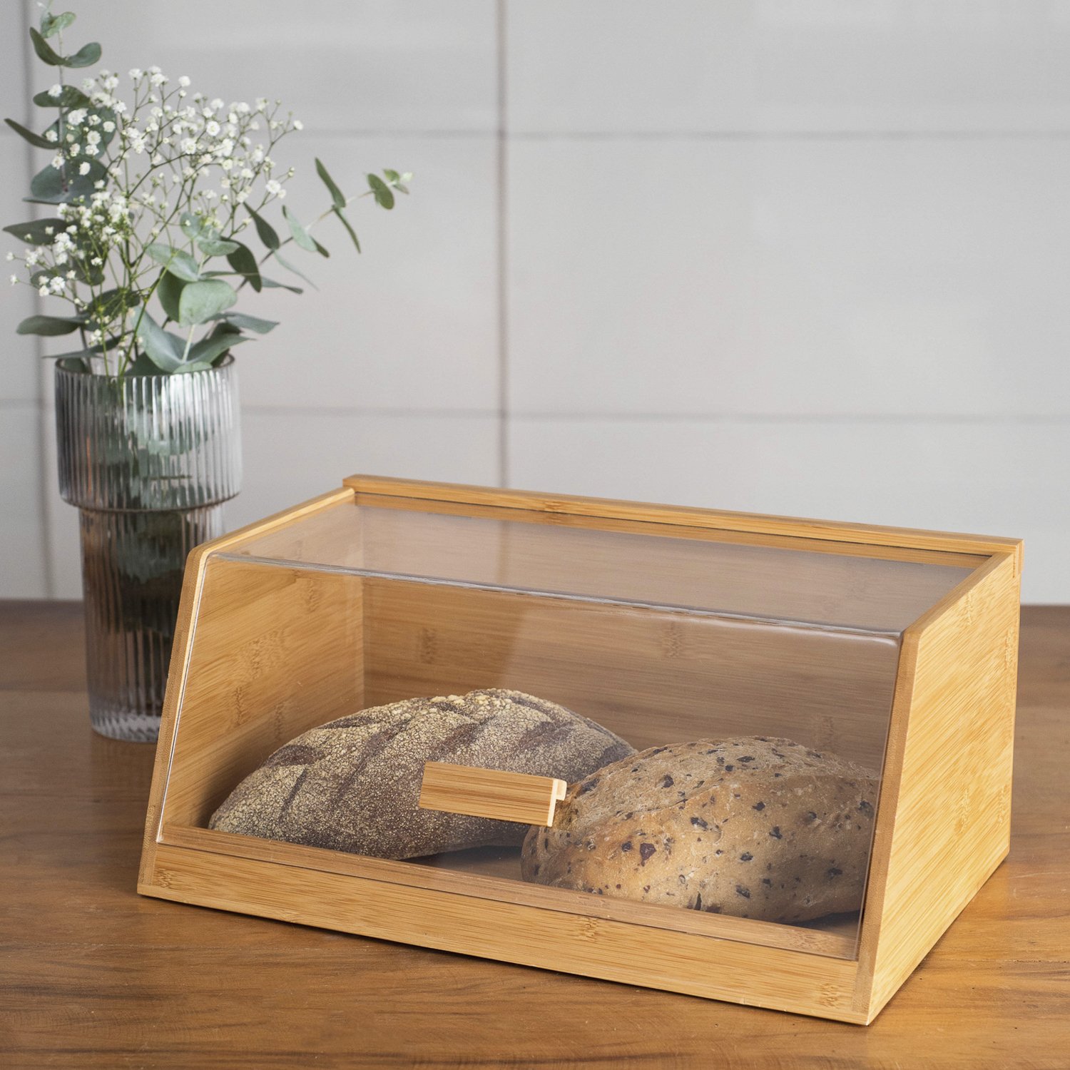Porta pão de bambu com tampa transparente 35cm - Oikos - 4
