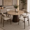 Ver imagem 4 de Mesa de Jantar Cone Redondo 80 cm Tampo Mármore Travertino Base Laca Marrom Cacau