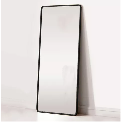 Espelho Retangular Moldura em Alumínio 170cm X 60cm E14 Grande Corpo Inteiro Preto