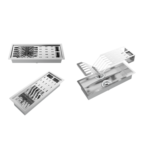 Cuba Kit Escorredor Completo Dqi Linear Módulo Único 43cm em Aço Inox Escovado