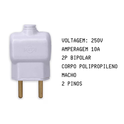 Pacote 10un Benjamin Tomada Pino Plug 2P Macho 10A:Branco - 2